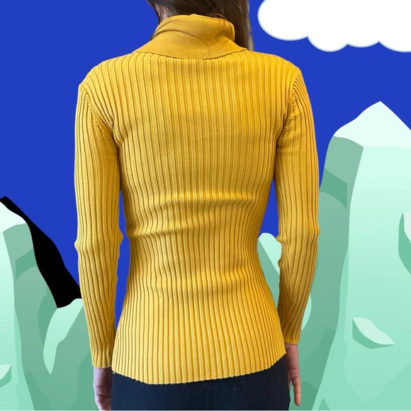 Cowl Neck Sweater Ribbed, Yellow, soft, lots of stretch, with sunscreen, Sz S - Picture 2 of 7